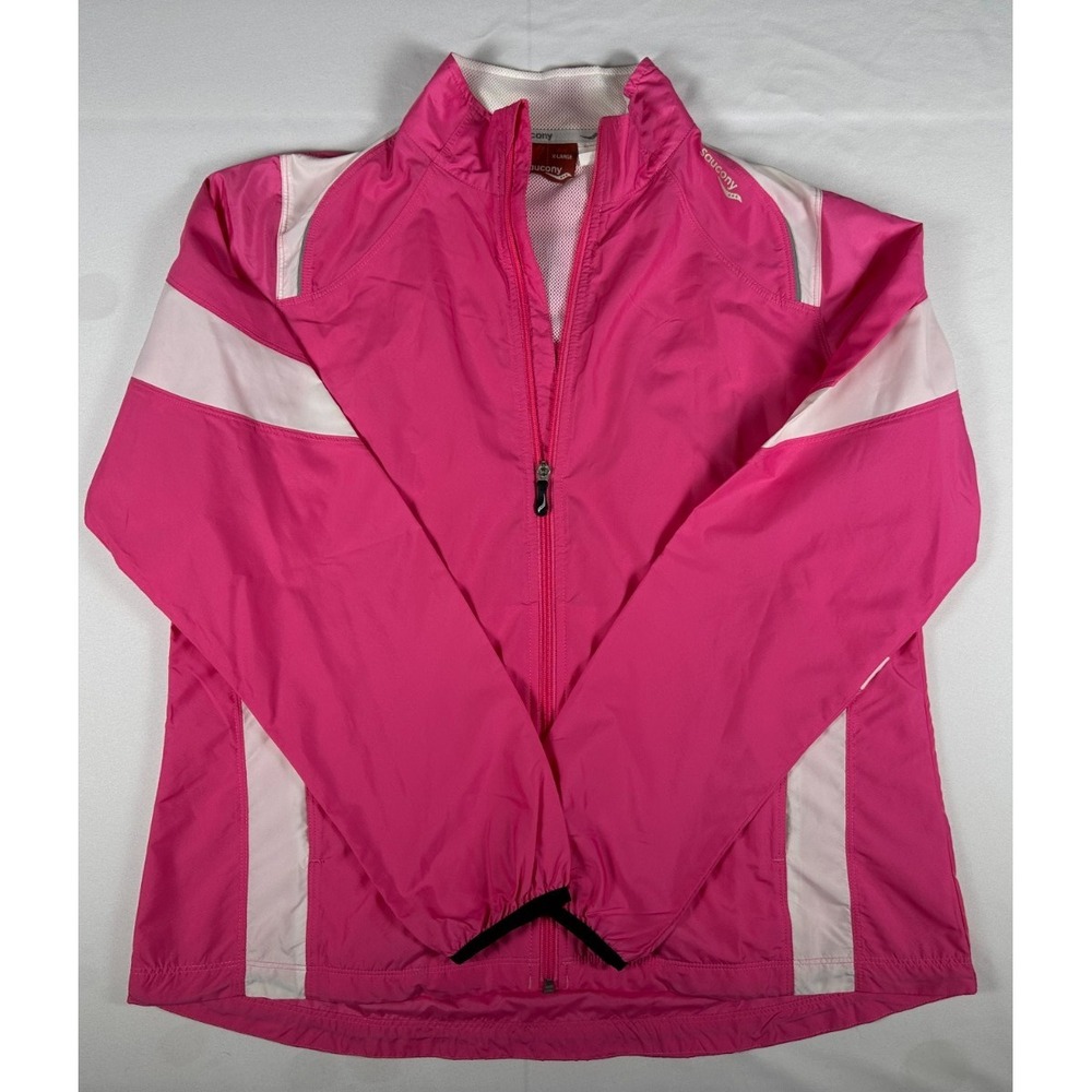 Saucony Womens XL Pink Running Jacket Windbreaker Full Zip Athletic